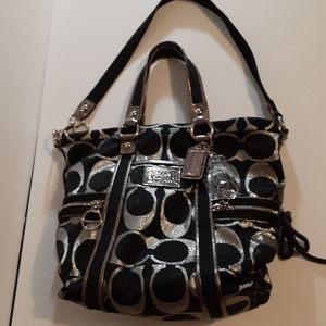 Coach Poppy Tote Black Silver BRAND NEW AUTHENTIC